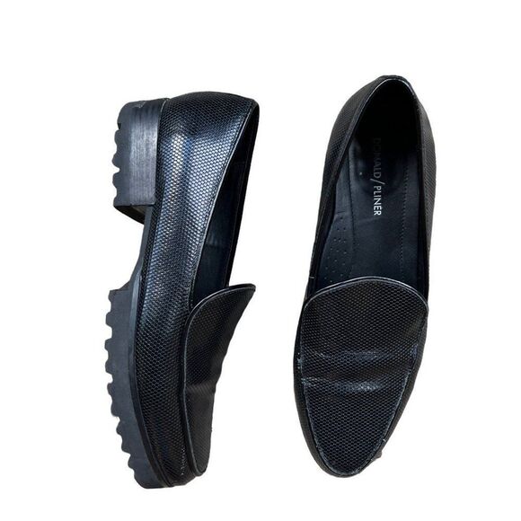 Donald Pliner Black Textured Heeled Oxford Chunky Loafer - Picture 3 of 8
